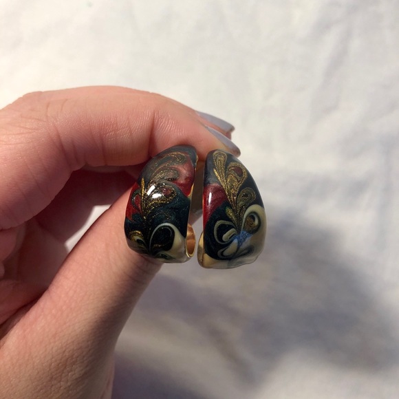 Anthropologie Boho Handmade Paint Swirl Earrings